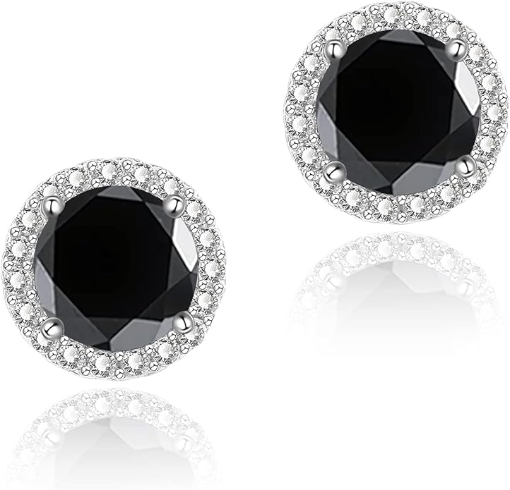 YOMELA Cubic Zirconia Earrings Studs, Halo CZ Birthstone Simulated Diamond Stud Earrings for Women