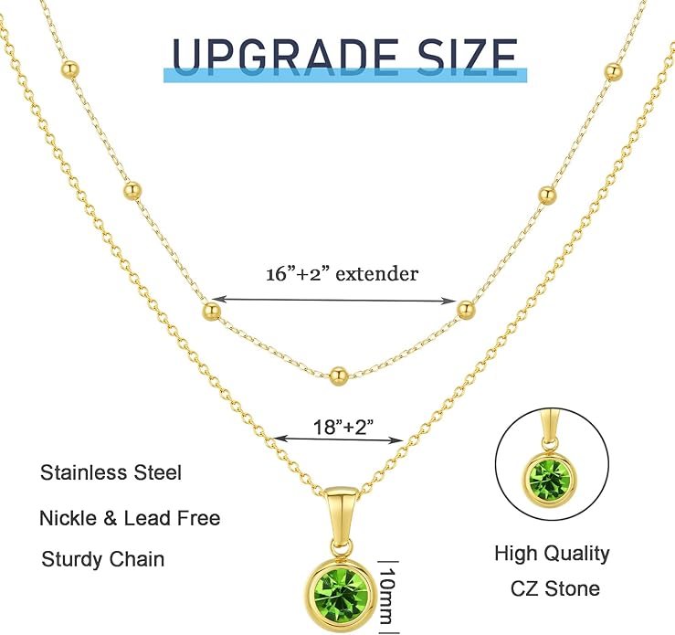 14K Gold-Plated Women's Double-Layer Birthstone Necklace Delicate Round Birthstone Pendant with a Simple Necklace, a Birthday Gift for Women Teenage Girls