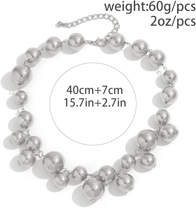 Chunky Pearls Statement Choker Necklace for Women,14K Gold Large Beaded Punk Ball Cluster Collar Necklace Party Dainty Jewelry Gift