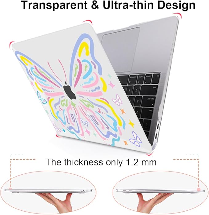 for MacBook Air 13 inch Case 2021 2020 2019 2018 for Mac A2337 M1 A2179 A1932 Cover with Touch ID, Crystal Pattern Plastic Hard Shell Case Keyboard Skin Screen Protector, Colorful Butterfly