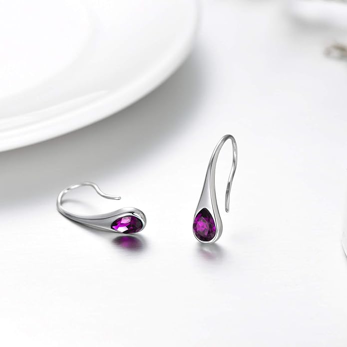 925 Sterling Silver Small Pear-Shaped Modern Style Hook Earrings with Crystals from Austria
