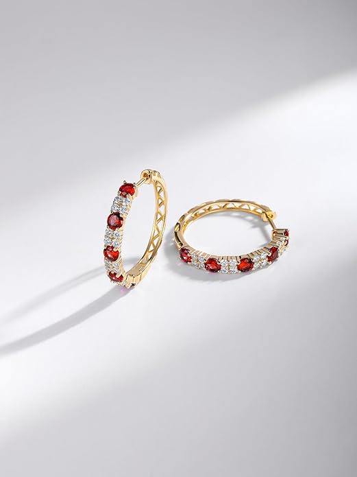 Women's Huggie Hoops with Birthstone 925 Sterling Silver Huggie Stud Hypoallergenic 14K Gold Plated Moissanite Earrings -Emerald Sapphire Ruby Hoop Earrings, Size 20 25mm