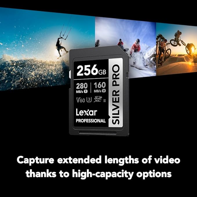 Lexar 256GB Professional SILVER PRO SD Card, UHS-II, C10, U3, V60, Full HD, 4K, Up To 280MB/s Read SDXC Memory Card, for Professional Photographer, Videographer, Enthusiast (LSDSIPR256G-BNNNU)
