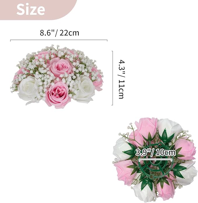 NUPTIO Pink Rose Flowers for Centerpieces: 10 Pcs 9.4 inch Diameter Artificial Flower Balls Fake Flower Ball Arrangement Bouquet Wedding Centerpieces for Tables Decorations