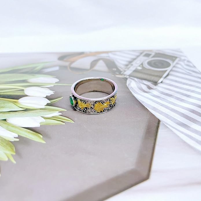 Women Tree of Life Lucky Flower Wide Band Ring Gold Pink Opal Green Enamel Resin Plated Dainty Tree Rhinestone Statement Thumb Index Full Finger Chunky Ring Party Crystal Vintage Jewelry