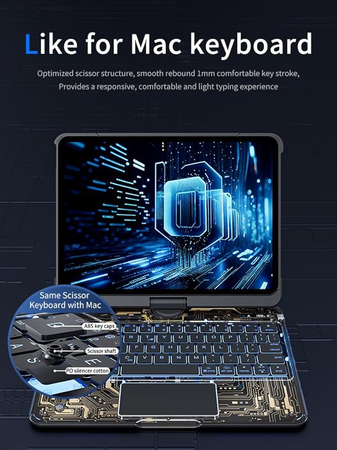 KARTICE Transparent 360 Keyboard Case with Wireless Keyboard for iPad Pro 13 2024 13 inch, Multi-Touch Trackpad, 7 Color Backlight, 360° Rotating Stand with Pencil Holder for iPad Pro 13