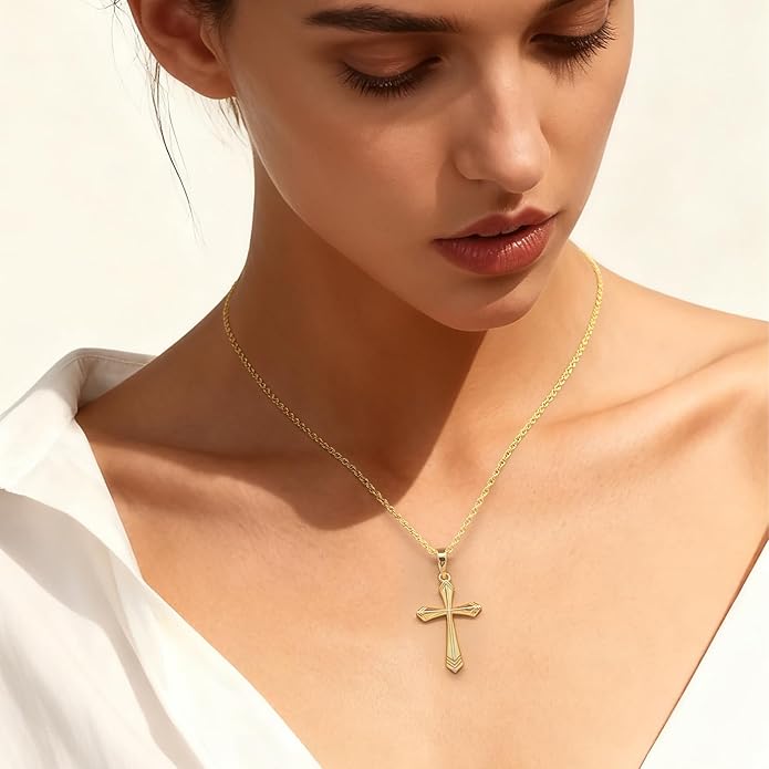 KKR Cross Necklace for Women 14K Gold Cross Necklaces for Women Gold Crosses Chain Pendant Necklace for womens with V-Shaped Patterns Trendy Crosses necklaces for Womens