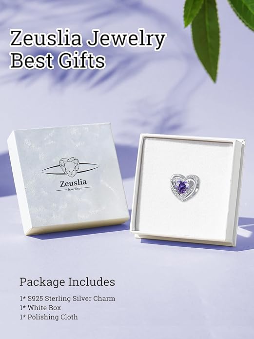 Heart Birthstone Charms for Bracelets, 925 Sterling Silver Women Bead Charms for Charm Bracelets Necklace, Mother's Day Birthday Anniversary Jewelry Gifts for Wife Mom Grandma Daughter