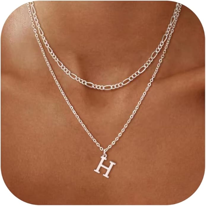 Initial Necklaces for Women Dainty Gold Silver Layered Letter Pendant Necklace Cute Figaro Chain Choker Necklace Personalized Trendy Stuff Jewelry Stack Gift for Women Her