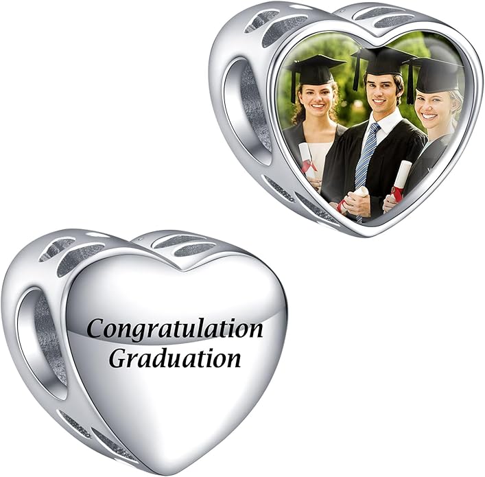 Annmors Personalized Photo Charms For Bracelets/Necklace 925 Sterling Silver Love Heart Shaped Engraved Customize Picture Gift for Birthday Mother's Day,Bead Charms Jewelry for Women