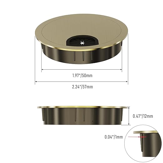Desk Grommet 2 Inch 50mm, Zinc Alloy Computer Desk Wire Hole Cover, Office Desktop Cord Cable Hole Metal Ring, Bronze Tone