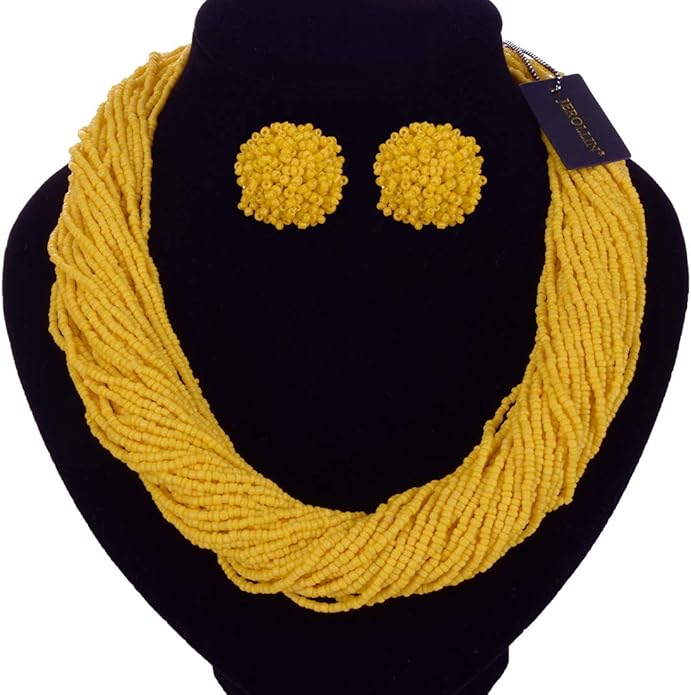 Fashion Multilayer Seed Bead Chain Choker Collar Necklace Earrings Set Cluster Strand Handmade Bib Statement Necklace