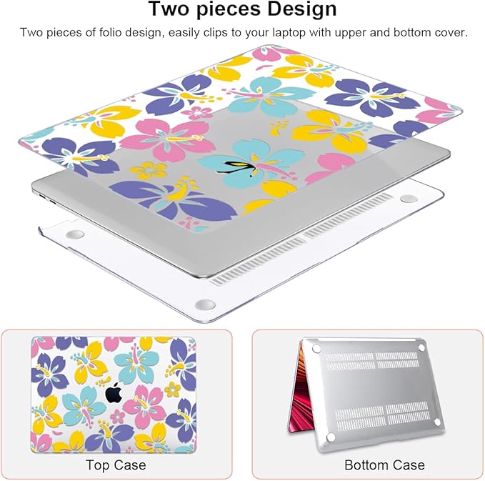 for MacBook Air 13 Inch Case 2021 2020 2019 2018, Pattern Plastic Hard Shell Case Keyboard Cover for Mac Air 13 A2337 M1 A2179 A1932 with Touch ID & Retina Display, Colorful Hibiscus Flower