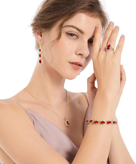 LMXXVJ Necklace Long Earrings Bracelet Set, White Gold Plated Created Blue Sapphire Jewelry Set Wedding Party Gift Jewelry for Women Bridal Bridesmaid