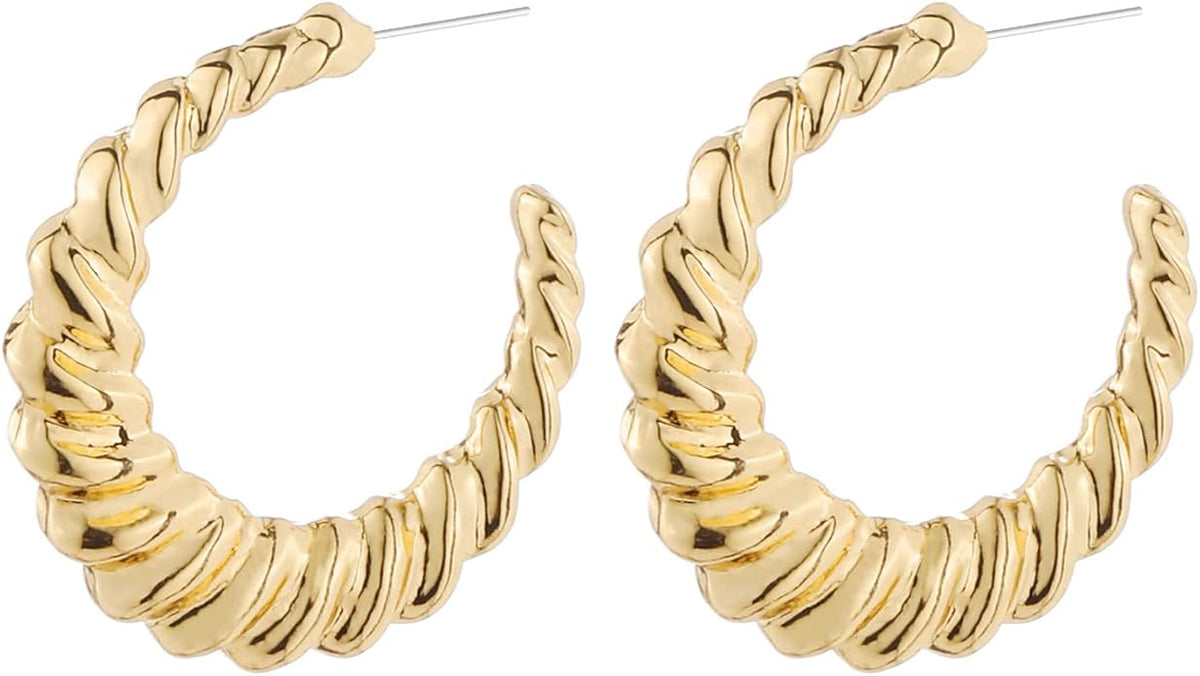 Wgoud 6 Pairs Gold Hoop Earrings Set for Women, 14K Gold Plated Hypoallergenic Lightweight Chunky Open Huggie Hoops Earrings Jewelry for Gifts.