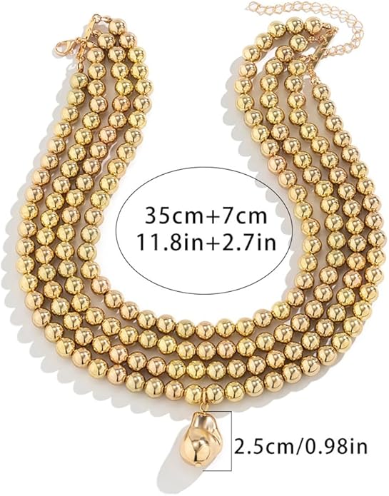 4 Tier Boho Women Multilayer 1920s Necklace Chunky Dainty Beads Layered Choker Necklaces Handmade Beads Fashion Chunky Pendant Multilayer Adjustable Layering Chain Necklaces for Women