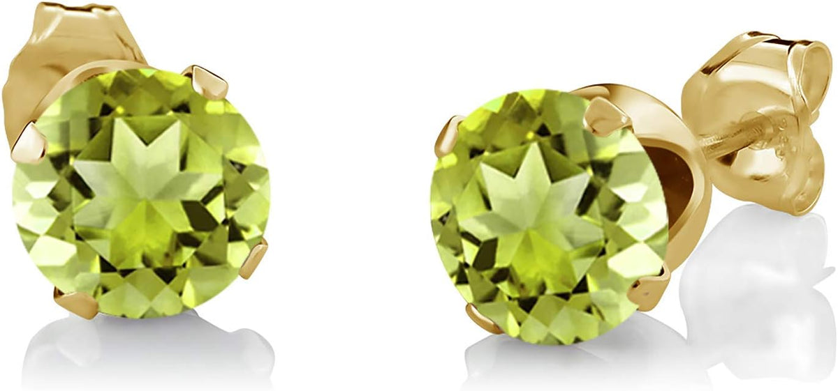 Gem Stone King 18K Yellow Gold Plated Silver Green Peridot and White Diamond Pendant and Earrings Jewelry Set For Women (2.60 Cttw with 18 Inch Chain)