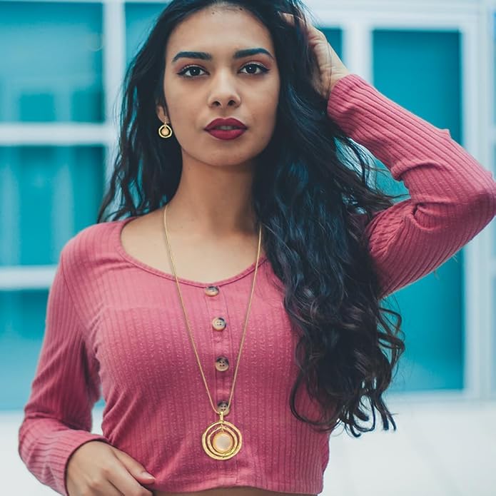 Madison Tyler Gold Plated Jewelry Set for Women | Silver Teardrop Pendant Necklace Trendy | Long Necklace with Snake Chain | Fashion Dangle Earring Set