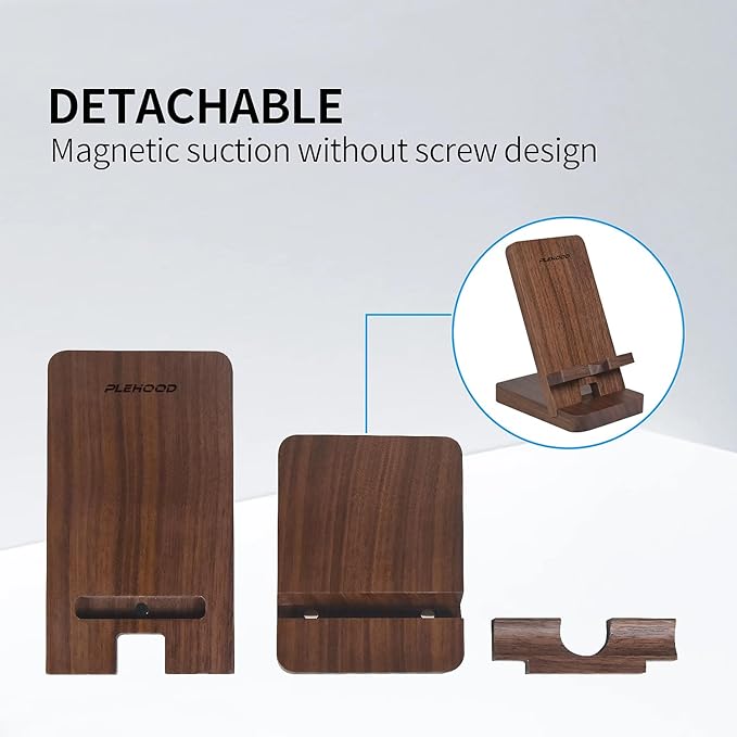 Wood Phone Stand, Desktop Wooden Phone Holder, Portable Office Phone Stand for Desk, Wood ipad Stand， Compatible with iPhone & All Cell Phones (Walnut)