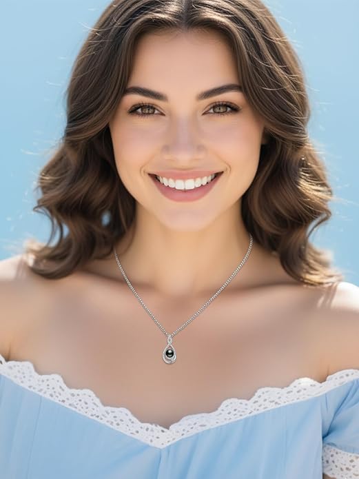 Tahitian Black Pearl 18K White Gold Plated Sterling Silver Heart/Infinity/Four Leaf Clover Pendant Necklace Jewelry Gifts for Women Wife Mom Girlfriend Wedding Birthday Anniversary Christmas