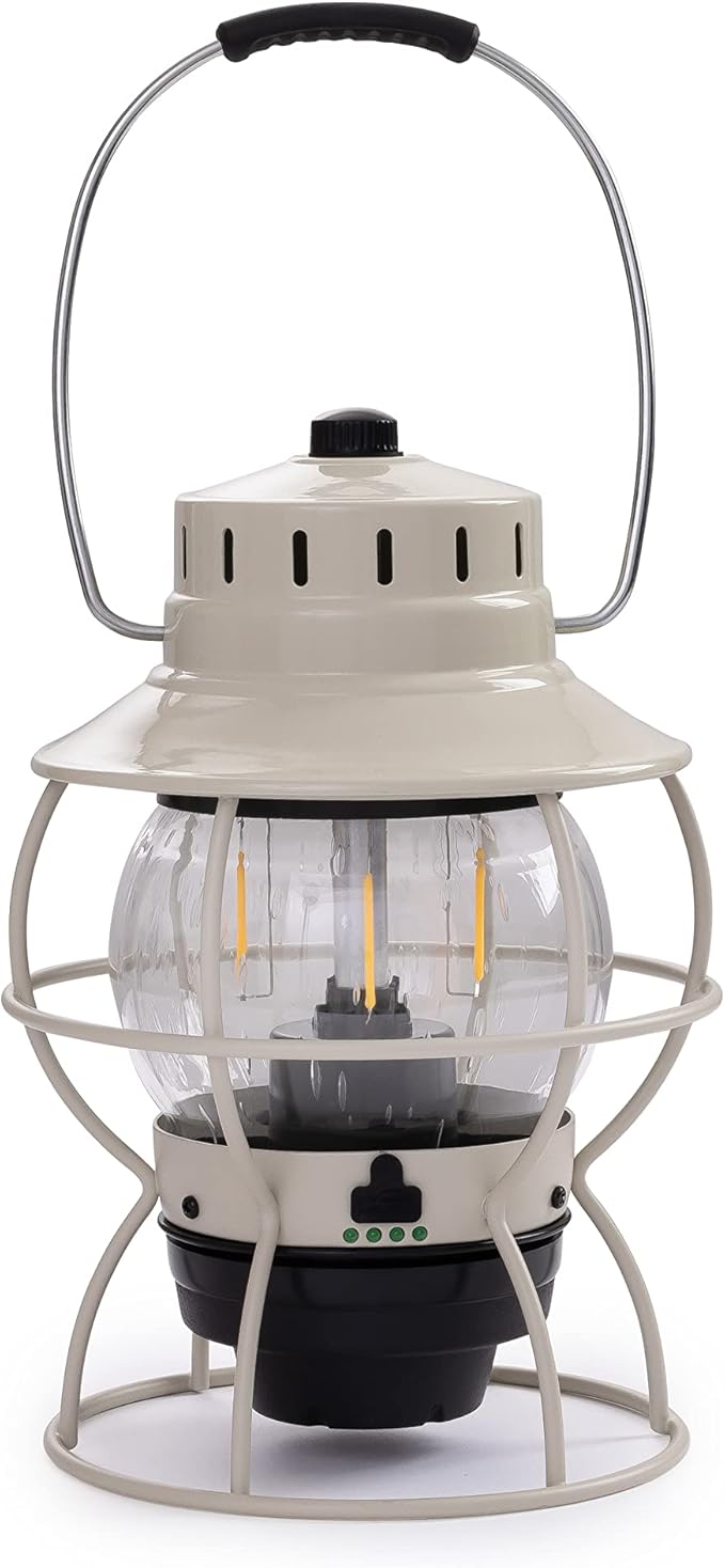 Barebones Railroad Lantern – Vintage White, Vintage-Inspired LED Camping Lantern with Rechargeable Battery – Adjustable Brightness Outdoor Light for Camping Gear, Backyard, and Home Decor