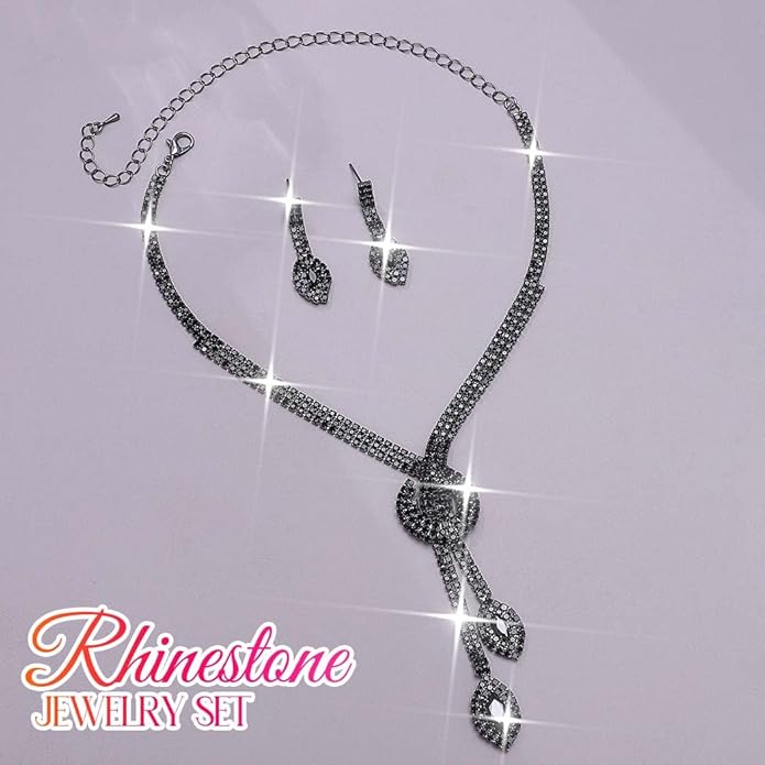 Unicra Silver Rhinestone Bridal Wedding Jewelry Set Crystal Necklace Earrings Sets Formal Prom Costume Jewelry Sets for Women and Brides