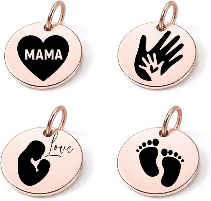 SM Design Pregnancy & New Baby Charm Set – Set of 4 Meaningful Stainless Steel Charms – Great for Crafting, Making Bracelets and Necklaces - Meaningful Keepsake Charms for Expecting & New Moms