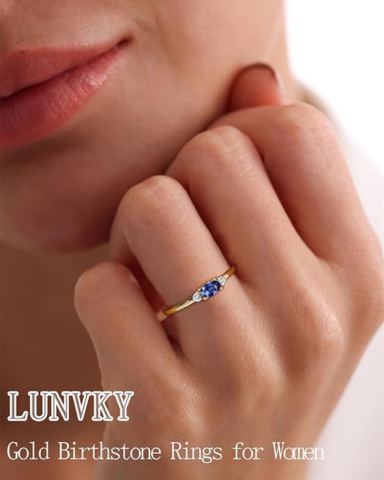 14k Gold Plated Birthstone Rings for Women Dainty Stackable Rings Non Tarnish Thumb CZ Emerald Green Gemstone Ring Cute Jewelry Birthday Valentine Gift for Mother Daughter Band Size 6-11
