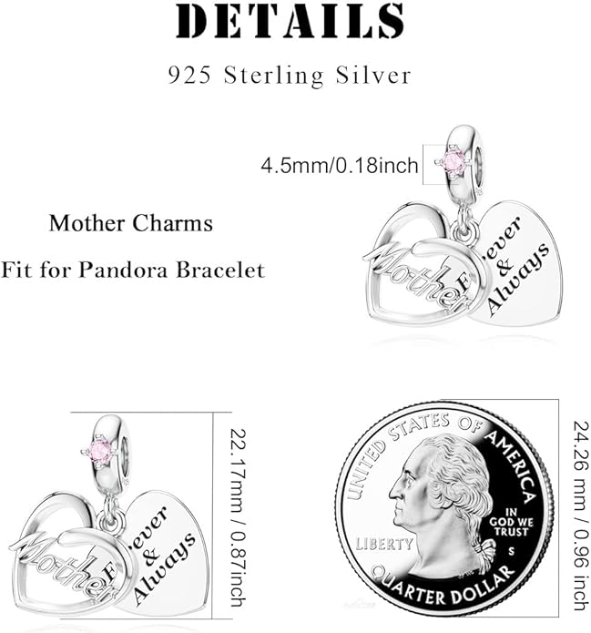 DALARAN Sister Mother Daughter Wife Charms for Bracelet Forever Always Love Charm for Birthday Christmas Sterling Silver Dangle Charm