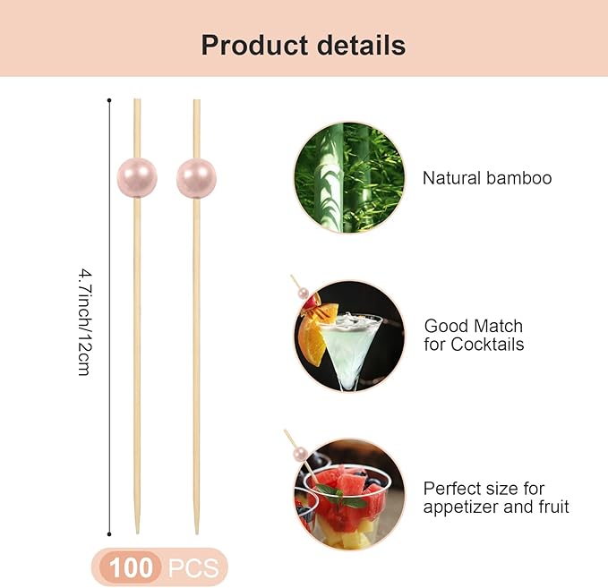 Cocktail Picks for Appetizers, Toothpicks for Appetizers, 100PCS Pink Cocktail Toothpicks for Drinks, Appetizer Skewers for Charcuterie Cups Board