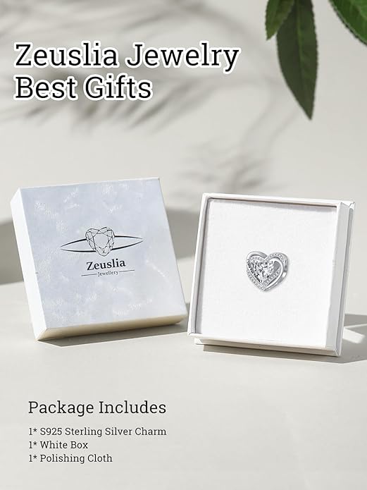 Heart Birthstone Charms for Bracelets, 925 Sterling Silver Women Bead Charms for Charm Bracelets Necklace, Mother's Day Birthday Anniversary Jewelry Gifts for Wife Mom Grandma Daughter