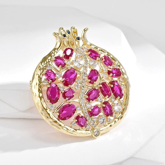 Fruit Brooch Austrian Crystal Rhinestone Brooch 18K Gold Plated Birthstone Lapel Pin Jewelry Birthday Gifts for Women Men