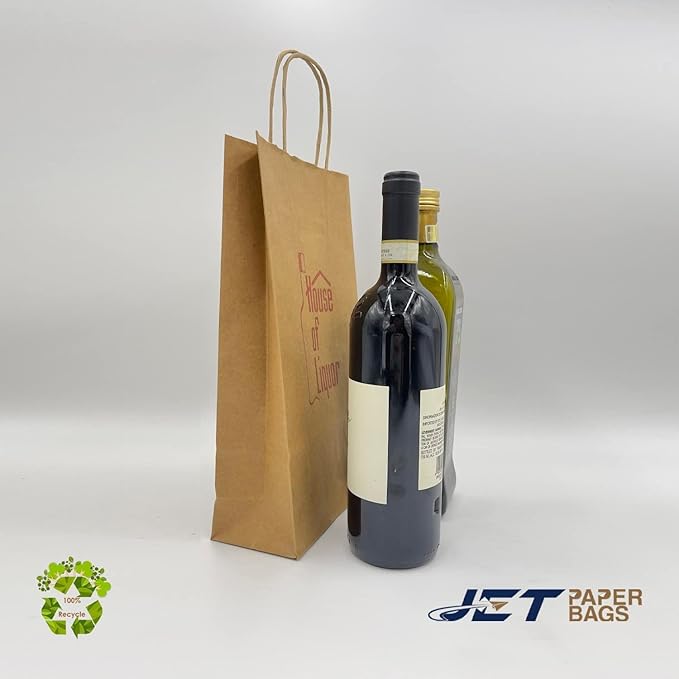 Jet Paper Bags - 50 Pack 6.5x3.5x12 Inch Medium Plain Brown Kraft Paper Bags with Handles Bulk, Gift Wrap Bags for Favors Grocery Retail Party Birthday Shopping Business Goody Craft Merchandise Take Out Sacks