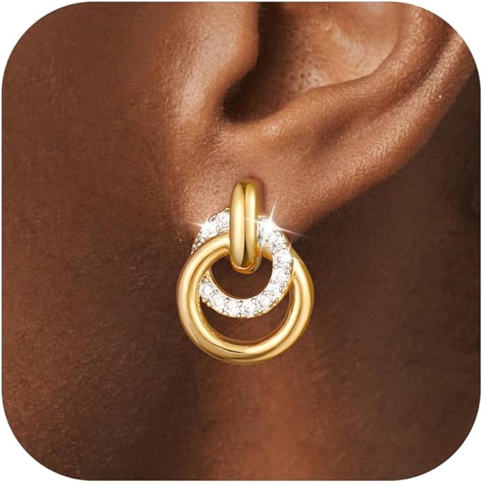 14K Gold Plated Chunky Clip On Earrings for Women 14k Gold Knot Link Clip Earrings Silver Rhinestone Hoop Clip On Earrings Jewelry for Women