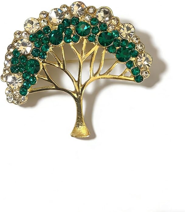 Gold Crystal Tree Brooch for Women, Rhinestone Christmas Vintage Pin, Elegant Holiday Jewelry Gift