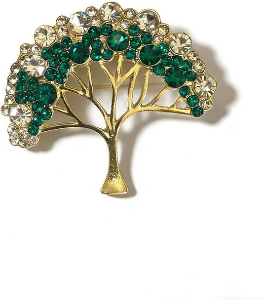 Gold Crystal Tree Brooch for Women, Rhinestone Christmas Vintage Pin, Elegant Holiday Jewelry Gift