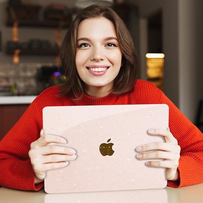CISSOOK Cherry Pink Glitter Case for MacBook Air 13.6 inch 2025 2024 2022 Released A3240 A3113 A2681, Bling Hard Shell Case with Keyboard Cover & Screen Protector for MacBook Air 13 M2 M3 M4