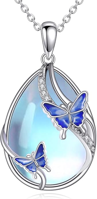 KQF Dragonfly/Butterlfy/Cat/Jellyfish/Bunny/Axolotl/Bee/Mermaid/Hummingbird/Elephant Necklace for Women Sterling Silver Moonstone Pendant Necklace Dragonfly Jewelry Gifts for Women