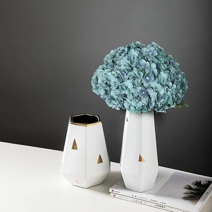 Kimura's Cabin 2Bouquets Fake Flowers Vintage Artificial Silk Hydrangea Flowers Bouquets 10Heads for Home Table Centerpieces Wedding Party Decoration (Acid Blue, Pack of 2)