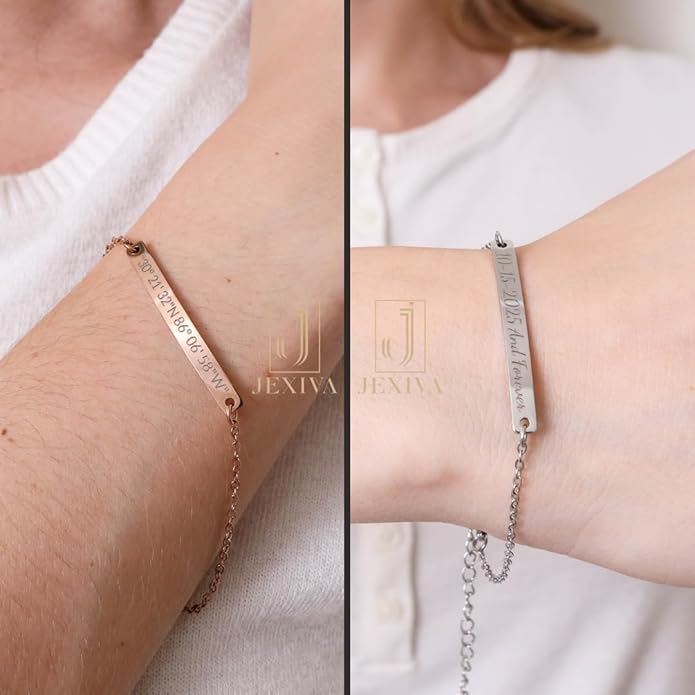 Adults Personalized Name Engraved Bracelet for Women/Men – PVD Gold Plated Stainless Steel - Non Tarnish – Custom ID Tag – Adjustable Chain – Double Side Engraving (Luxury)