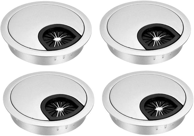 uxcell Cable Hole Cover, 2.4Inch/60mm Zinc Alloy Desk Wire Cord Cable Grommets Hole Cover for Office PC Desk Cable Cord Organizer, 4Pcs Silver Tone