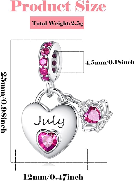 Birthstone Charms for Charms Bracelet: 925 Sterling Silver Heart Dangle Charms for Bracelets and Necklaces, Birthday Mother's Day Christmas Gifts For Women.