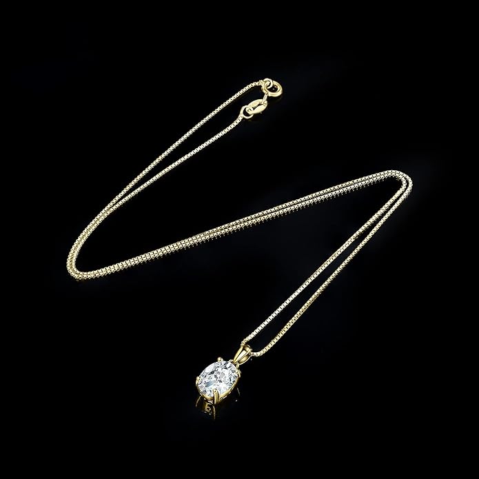 JewelryPalace Oval Cut 1ct 2ct Cubic Zirconia Solitaire Pendant Necklace for Women, 925 Sterling Silver Necklaces for Her, Classic Simulated Diamond Jewelry Set Gift, 18 Inches Chain