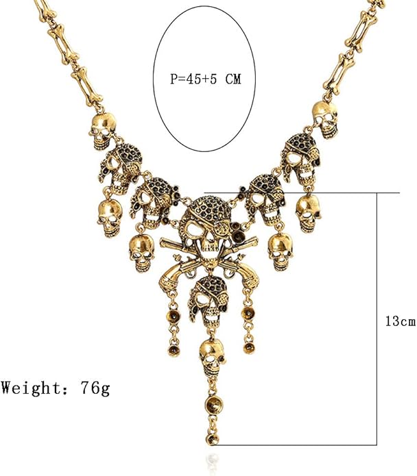 Jewelry Fashion Multi-Level Pirate Skull Tassel Charm Necklace Collar Bib for Women Horror Necklace Punk