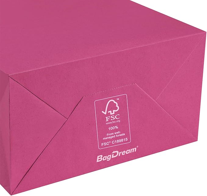BagDream 25Pcs Hot Pink Gift Bags 8x4.25x10.5 Kraft Paper Gift Bags with Handles for Shopping, Small Business, Retail Merchandise Grocery, Birthday Party Favor, Medium Pink Paper Sacks