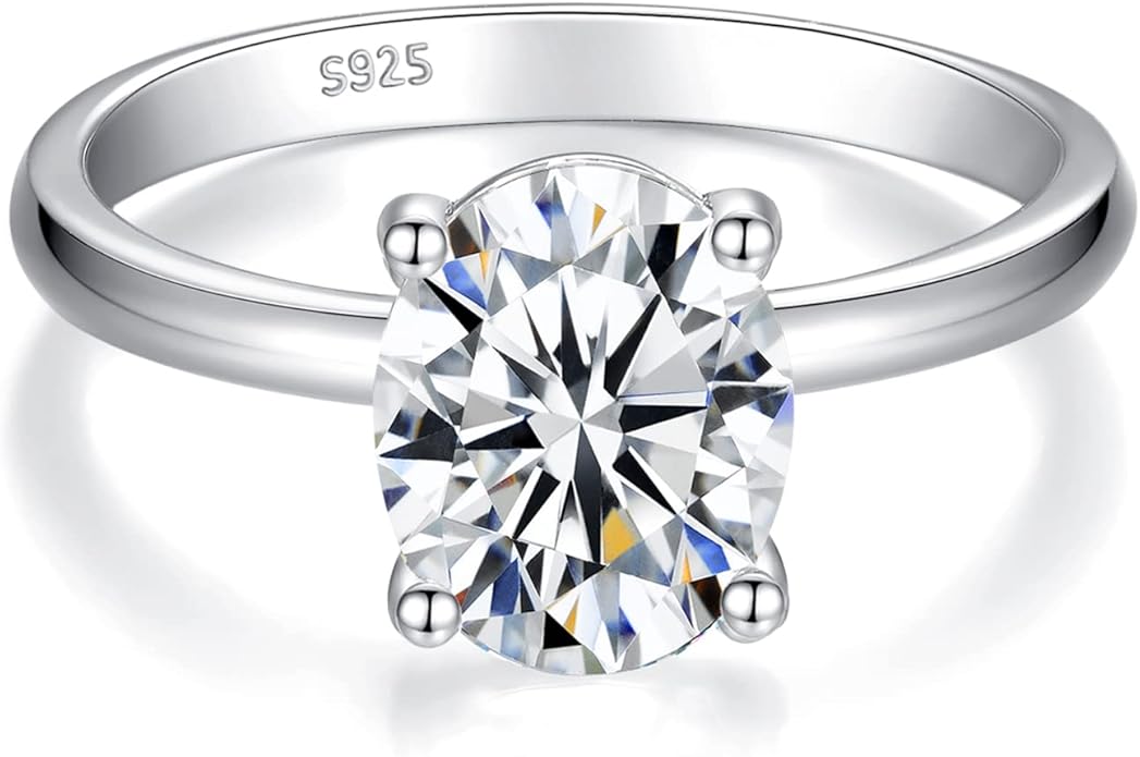 IMOLOVE Solitaire Moissanite Engagement Ring, 1CT D Color VVS1 Clarity, 925 Sterling Silver with 18K White Gold Plated, Ideal Gift for Women