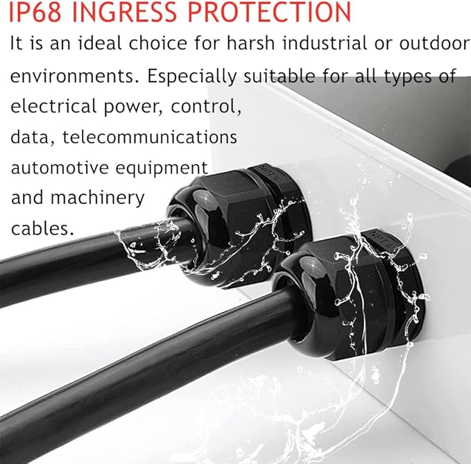 PENGLIN NPT 1/2 Nylon Cable Connector,IP68 Waterproof Strain Relief Cord Adjustable Connector With Gaskets for Electrical Box (1/2 Inch (100 PCS))