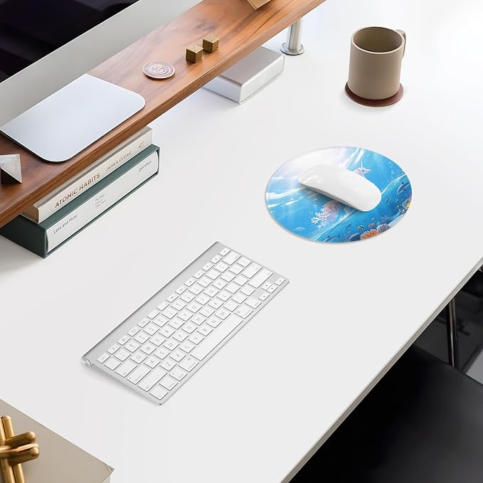 ITNRSIIET Mouse Pad Non-Slip Rubber Base Smooth Surface Stitched Edges Waterproof Durable Compatible with All Mice for Office & Gaming, Desk Accessory, Diameter 8.7 inch, Ocean