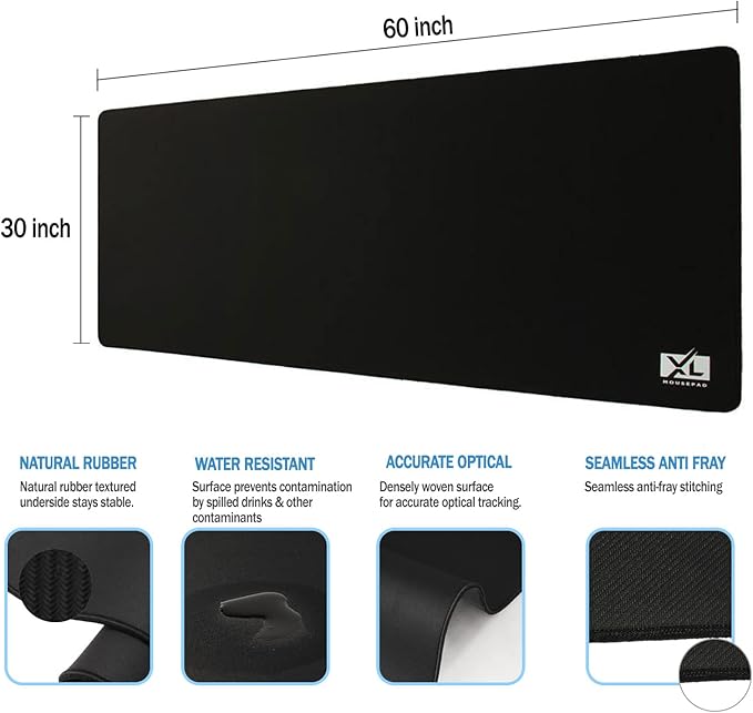 Big Desk Mouse Pad Extra Large for Gaming(60'' x 30'') - Super Thick Giant Mousepad for Full Desk with Rubber Base (Black, 4XL)