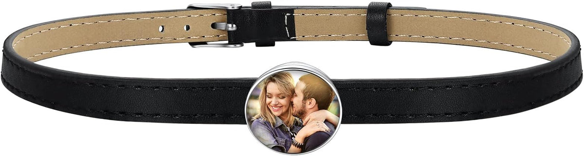Custom4U Personalized Black Leather Choker Necklace with Picture/Name/Initials/Letters Charm,Custom Made Adjustable Choker Collar Gothic Punk Necklaces Jewelry Gifts for Women
